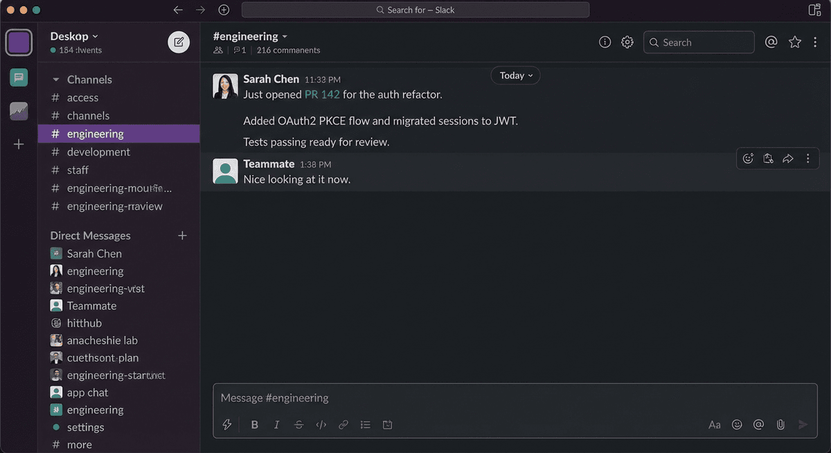 Slack conversation with AI developer